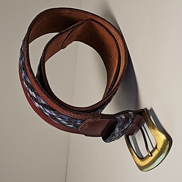 Vintage Catherine Dial Easley Leather Belt Brown Blue Braided Weave Texas L main image 4